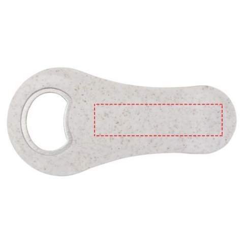 Bottle opener made of wheat straw for opening bottles of beer, soft drinks, etc. Wheat straw is left over stalk after wheat grains are harvested, which reduces the amount of plastic used.