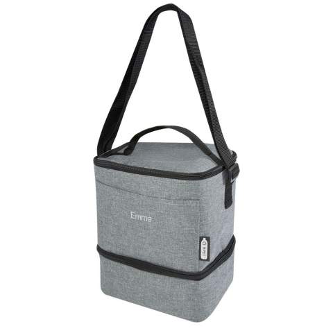 The Tundra recycled lunch cooler bag provides ample storage for all your lunch time goodies. Featuring a top insulated zippered compartment, and a bottom insulated zippered compartment. The bottom compartment is perfect for your bento box, and the front slash pocket is ideal for storing other small items. The cooler PEVA lining and exterior is made from GRS certified recycled PET plastic.