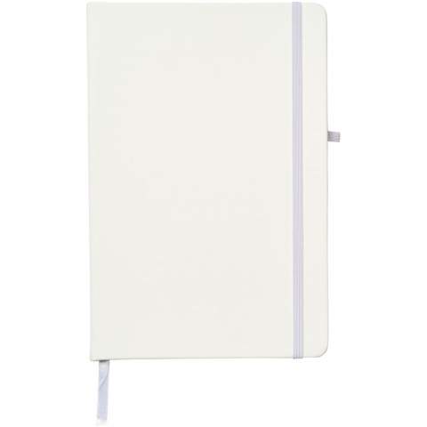 A5 formaat notitieboek met een bijpassende gekleurde elastieksluiting, pennen lus en paginalint. 96 pagina's van 70 g/m2 gelinieerd papier. Zacht aanvoelende PU omslag.