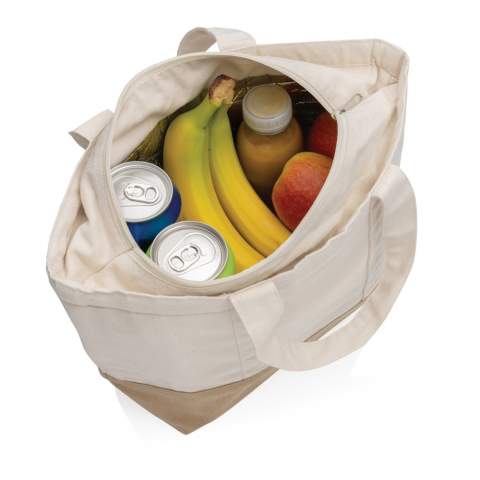 The Impact Aware™ 285 gsm recycled canvas small cooler bag keeps your favourite food and drinks cold, from picnics to road trips, then folds up flat to save on space. Fits up to 8 cans. With AWARE™ tracer that validates the genuine use of recycled materials. The recycled canvas is undyed and used in its raw form, without chemicals from dyeing or bleaching. 2% of proceeds of each Impact product sold will be donated to Water.org. Composition 70% recycled cotton, 30% recycled polyester; insulation silver foil.<br /><br />PVC free: true