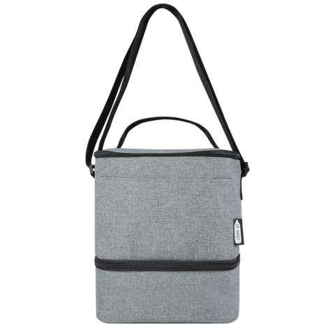 The Tundra recycled lunch cooler bag provides ample storage for all your lunch time goodies. Featuring a top insulated zippered compartment, and a bottom insulated zippered compartment. The bottom compartment is perfect for your bento box, and the front slash pocket is ideal for storing other small items. The cooler PEVA lining and exterior is made from GRS certified recycled PET plastic.