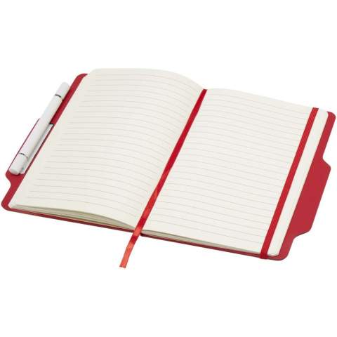 Le carnet de notes A5 à couverture rigide avec stylo/crayon combiné Nexus comprend 80 feuilles lignées de couleur crème en papier 70 g/m², des coins arrondis, une fermeture élastique et un ruban marque-page. Le stylo est double : stylo à encre noire d’un côté et crayon de l’autre. Longueur d’écriture du stylo : 1000 mètres. Taille de la plume : 1,00 mm.