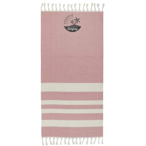 The Anders hammam towel provides luxurious comfort with generous dimensions (147 x 75.5 cm), ensuring plenty of coverage whether you're lounging by the pool or enjoying a day at the beach. The towel has elegant tassels at both ends, and is made of 30% cotton, 35% GRS certified recycled cotton and 35% GRS certified recycled polyester, 180 g/m².