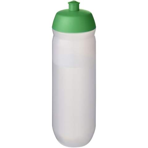 Single-walled sport bottle with a screw-fix pull-up lid. Made from flexible MDPE plastic, this squeezy bottle is perfect for sporting environments. Volume capacity is 750 ml. Made in the UK. BPA-free. EN12875-1 compliant and dishwasher safe.