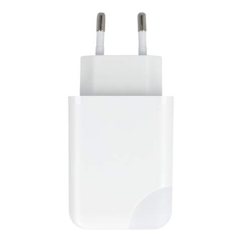 This 65W GaN power adapter is designed for fast and efficient charging of laptops, tablets, and smartphones. It features a USB-A port with up to 18W output and a Type-C port with up to 65W output. When both ports are used simultaneously, it provides a max of 9W output per port. The smart charging indication light not only shows the charging status but also turns off once the device is fully charged, and can be manually switched off by touching. The compact and practical design makes it easy to use.  It is made from anti-fire recycled plastic ensuring safety and sustainability. Whether you're at home, in the office, or on the go, this adapter is a reliable power solution for all your devices.