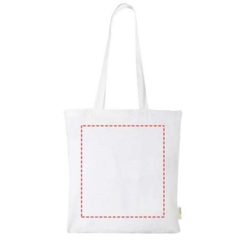 Sustainable tote bag with a large open main compartment providing plenty of space to carry around all of the essentials. The 32 cm long handles makes it comfortable and easy to carry around wherever you go. This tote bag is made in India with 100 g/m² organic cotton and is OEKO-Tex certified. Resistance up to 5 kg weight.