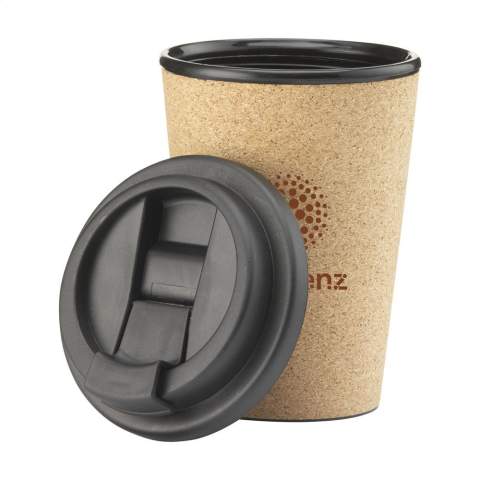 Reusable, double-walled coffee cup with screw and click opening. The inner wall is made from PP plastic. The outer wall is made from natural cork. Fits in the standard cupholders in cars, so handy for on the road. Reusable and Food Approved. Not dishwasher-safe. Capacity 350 ml. Each item is supplied in an individual brown cardboard box.