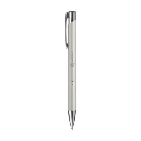 Stylo à bille en aluminium à écriture bleue ou noire avec corps coloré mat d'aspect métallique et clip/bouton-poussoir en métal.