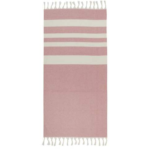 The Anders hammam towel provides luxurious comfort with generous dimensions (147 x 75.5 cm), ensuring plenty of coverage whether you're lounging by the pool or enjoying a day at the beach. The towel has elegant tassels at both ends, and is made of 30% cotton, 35% GRS certified recycled cotton and 35% GRS certified recycled polyester, 180 g/m².