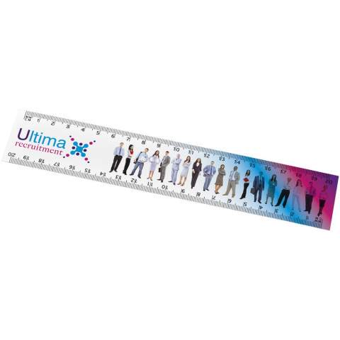 Flexibles, leichtes Lineal aus 450 g/m2 synthetischem Papier mit Markierungen in Zoll und Zentimeter. Bitte beachten Sie, dass die Linealmarkierungen zusammen mit Ihrer Druckvorlage aufgedruckt werden, unveredelte Lineale haben keine Markierungen und sind blank.