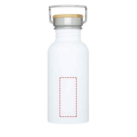 Bouteille en acier inoxydable à simple paroi avec couvercle vissé. Le couvercle dispose d’un dessus en bambou, ainsi que d’une poignée pour un transport facile. Capacité de 550 ml. Présentée dans une boîte cadeau Avenue.