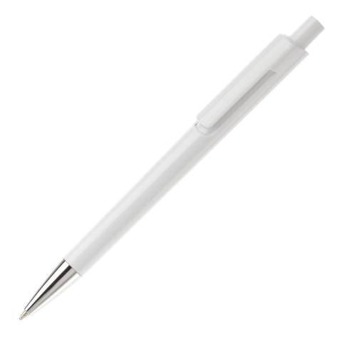 Stylo bille simple avec mécanisme poussoir, pointe métal et fournis avec une cartouche d'encre bleue. Marquage en tampographie et sérigraphie. Audit BSCI. Tous nos produits sont testés et certifiés, et répondent  aux normes sociales. 