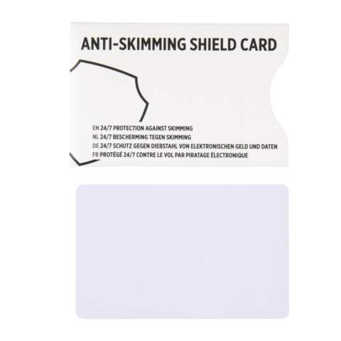 Make any wallet, purse or money clip RFID & skim safe. This card draws energy from NFC/RFID scanners to power up and instantly creates an electronic field making all 13.56 Mhz cards invisible to the scanner. No battery needed. 24/7 protection by patented E-field technology against electronic pickpocketing.