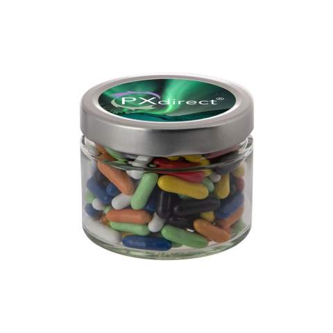 Glass jar 0,22 liter with metal lid, filled with liquorice sticks