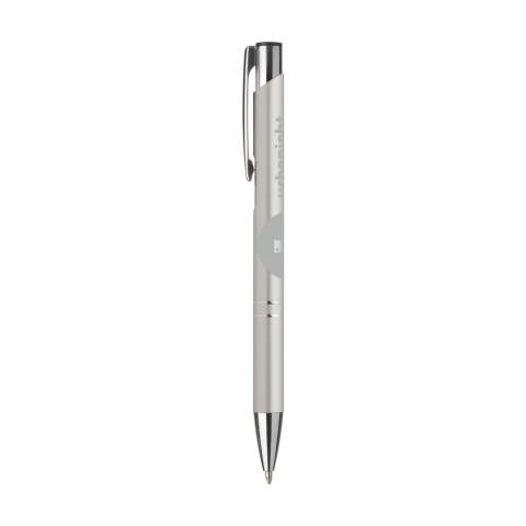 Stylo à bille en aluminium à écriture bleue ou noire avec corps coloré mat d'aspect métallique et clip/bouton-poussoir en métal.