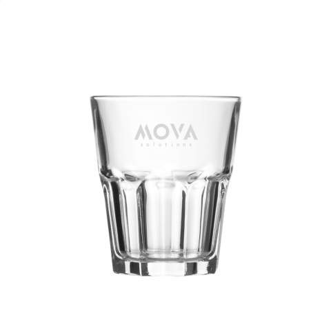 Tumbler glas geïnspireerd op klassiek Amerikaans design. Stapelbaar. Inhoud 270 ml.