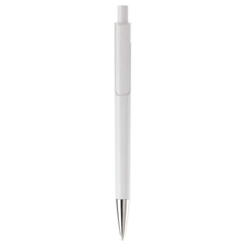 Stylo bille simple avec mécanisme poussoir, pointe métal et fournis avec une cartouche d'encre bleue. Marquage en tampographie et sérigraphie. Audit BSCI. Tous nos produits sont testés et certifiés, et répondent  aux normes sociales. 