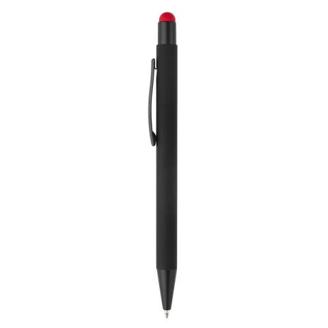 This elegant metal ball pen with black trims can be laser engraved and the logo will come out in the colour of the stylus tip. Writing colour: blue.