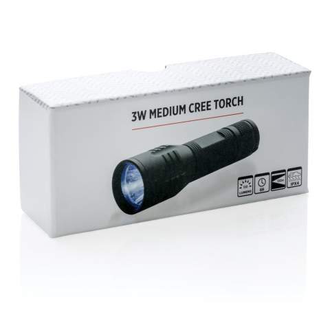 Super heldere en krachtige 3W CREE-toorts perfect voor langere prestaties. De aluminium zaklamp heeft speciale CREE-led's die veel helderder oplichten dan regulier LED licht voor een perfecte belichting. 100 lumen en werktijd van ongeveer 6 uur. Gemaakt van duurzaam aluminium. Inclusief batterijen voor direct gebruik.Verpakt in geschenkverpakking.<br /><br />Lightsource: Cree™ LED<br />LightsourceQty: 1