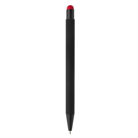 This elegant metal ball pen with black trims can be laser engraved and the logo will come out in the colour of the stylus tip. Writing colour: blue.