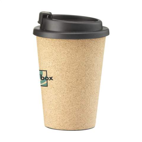 Reusable, double-walled coffee cup with screw and click opening. The inner wall is made from PP plastic. The outer wall is made from natural cork. Fits in the standard cupholders in cars, so handy for on the road. Reusable and Food Approved. Not dishwasher-safe. Capacity 350 ml. Each item is supplied in an individual brown cardboard box.