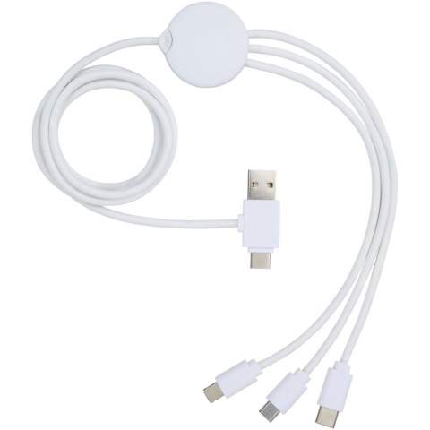 Charging cable with antibacterial additive and 5 different connectors: Type-C input, USB-A input, Type-C output, iOS output, and micro USB output. This allows for using the cable also with Type-C output devices that are included in the newer generation of phones and macbook computers. Cable length is 100 cm. The antibacterial additive is able to effectively reduce the bacterial levels present on the surfaces of the material, with high effectiveness in inhibiting the growth of bacteria and fungi responsible for creating unpleasant smells, staining and degradation of textile and plastic products. Tested according to ISO 20743:2013. 