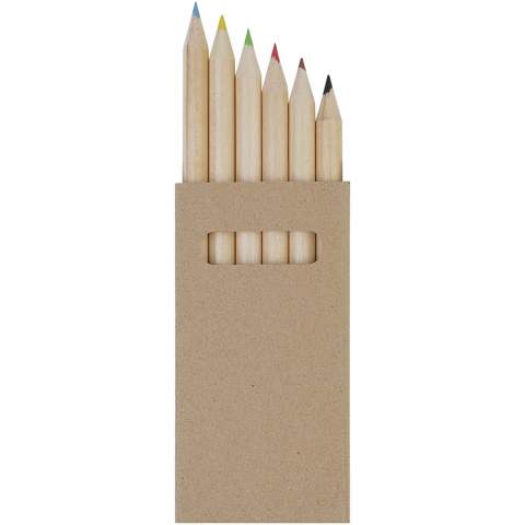 Malset mit 6 Stiften aus Pappelholz. Mit dem Kauf eines Malsets aus Holz, das aus verantwortungsvoll bewirtschafteten Wäldern stammt, unterstützen Sie nachhaltige und ethische Praktiken bei der Herstellung von Malutensilien. Verpackt in einer Kraftpapierbox. Stiftgröße: 87 x 7 mm.