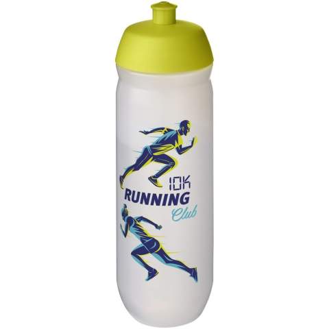 Single-walled sport bottle with a screw-fix pull-up lid. Made from flexible MDPE plastic, this squeezy bottle is perfect for sporting environments. Volume capacity is 750 ml. Made in the UK. BPA-free. EN12875-1 compliant and dishwasher safe.