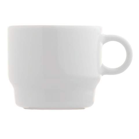 Cup and saucer of high-quality porcelain from the Toppoint design 'Satellite' series. Big imprint space. The square shaped saucer has additional space around the cup. Made in Europe.