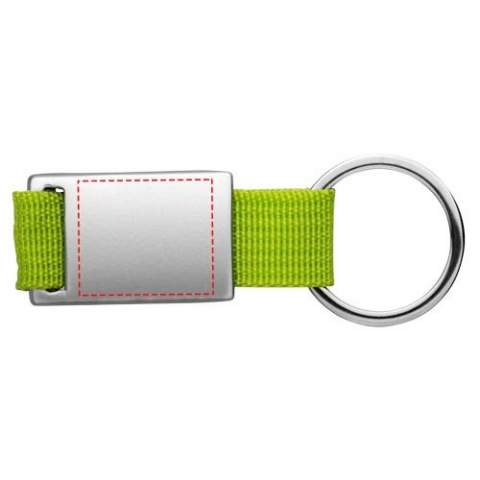 Rectangular key chain. Keep your keys safe with this attractive modern key chain. Aluminium with coloured polyester webbing. Includes a black gift box.