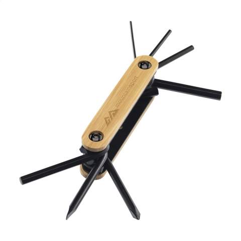 7-piece tool set with steel and bamboo holder. The holder contains the following black steel tools: 5 Allen keys in various sizes, a screwdriver and a Phillips screwdriver. You can easily take this compact set with you when on the move. Each item is supplied in an individual brown cardboard box.