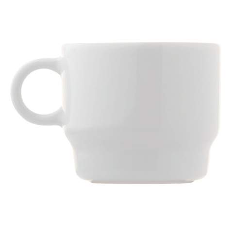 Cup and saucer of high-quality porcelain from the Toppoint design 'Satellite' series. Big imprint space. The square shaped saucer has additional space around the cup. Made in Europe.