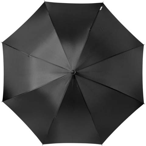 Exclusief ontworpen automatische openende paraplu. Metalen schacht en baleinen. Speciaal ontworpen rubber bekleed handvat met aluminium detail waarmee de paraplu aan de rand van een tafel kan worden gehangen. Geleverd met hoes in de kleur van de paraplu.