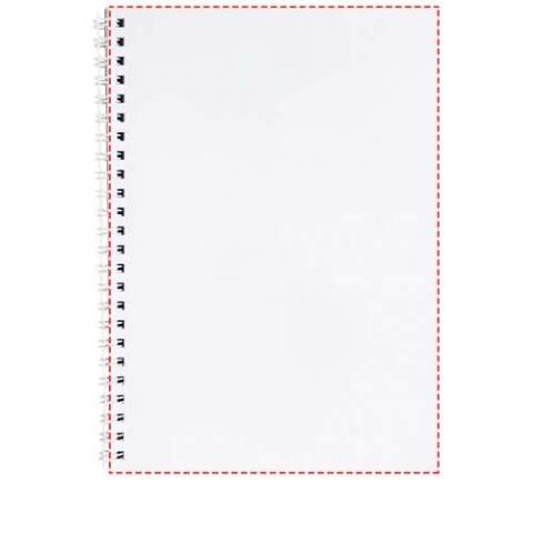 Desk-Mate® spiral A4 notebook. This notebook includes a white or black wire, a glossy card front cover (250 g/m2) and blank paper (80 g/m2). Standard delivered with 50 sheets, also available with 80 sheets. You can customise the pages of this versatile notebook with any design - so whether you want lined paper, squares or dots - anything is possible!