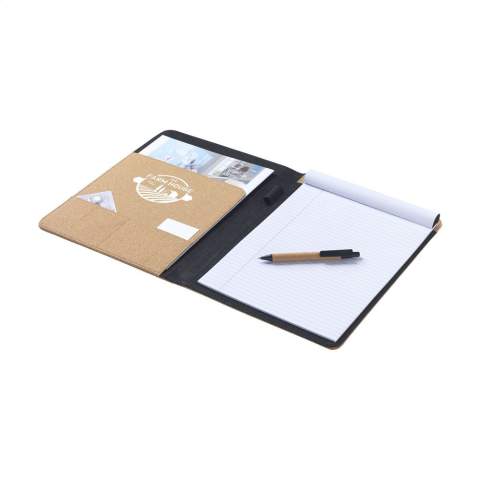 WoW! Conference/document in A4 format. With FSC Mix certified cork cover and a pocket. Inside lined with non-woven material. Includes a pad with 30 sheets of lined paper and a blue ink ballpoint pen made from  cork and wheat straw.