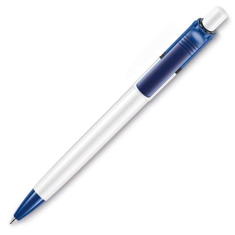 The Ducal Colour ball pen is a white hardcolour ball pen with coloured parts and a black ring. Includes a X20 refill with blue writing ink. The pen has a pusher mechanism and is made of ABS, made in Europe. From orders of 5.000 pieces, you can choose your own colour combination.