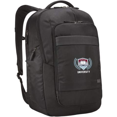 Features a large zippered main compartment with a padded 17.3" laptop and 10.1" tablet sleeve and a zippered mesh pocket for cables and accessories. Comes with a front organization panel to storage small electronics, cables, accessories, business cards and keys. Contains expandable side pockets for water bottle or power brick, padded shoulder straps, quilted air mesh back panel, soft handle and trolley tunnel. Case Logic warranty: 25 years.