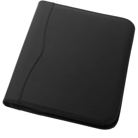 Der perfekte Gegenstand, mit dem jeder Mitarbeiter indirekt zur Steigerung des Bekanntheitsgrades jeder Marke beiträgt: die Ebony-Mappe. Die Mappe im A4-Format verfügt über ein praktisches Fach und eine Reißverschlusstasche zur Aufbewahrung von Dokumenten. Darüber hinaus verfügt sie über einen 20-seitigen, gefütterten Notizblock und eine Stiftschlaufe (Stift und Zubehör nicht im Lieferumfang enthalten). Schließen Sie die Mappe mit dem Reißverschluss, um den Inhalt ordentlich und gut geschützt aufzubewahren. Die Mappe ist aus strapazierfähigem Lederimitat gefertigt und bietet viel Platz für große Logos.