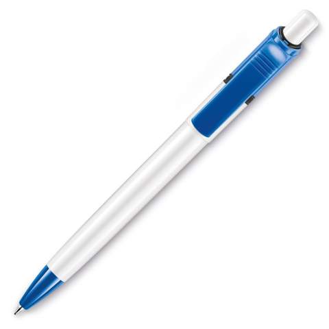 The Ducal Colour ball pen is a white hardcolour ball pen with coloured parts and a black ring. Includes a X20 refill with blue writing ink. The pen has a pusher mechanism and is made of ABS, made in Europe. From orders of 5.000 pieces, you can choose your own colour combination.