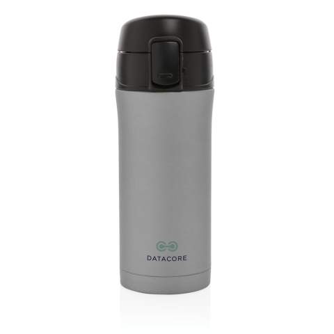 A beautiful metallic version of this great double wall stainless steel vacuum mug that keeps your drink warm for up to 5 hours or cool for up to 15 hours. The lid is lockable and therefore avoids any risk of leaking or spilling. The lid is easy to keep clean for optimal hygiene and is dishwasher safe. The unique design of the mug allows you to drink conveniently and safely with one hand directly from the mug. The size of the mug is suitable to place in any car drink holder. Capacity: 300 ml.<br /><br />HoursHot: 5<br />HoursCold: 15