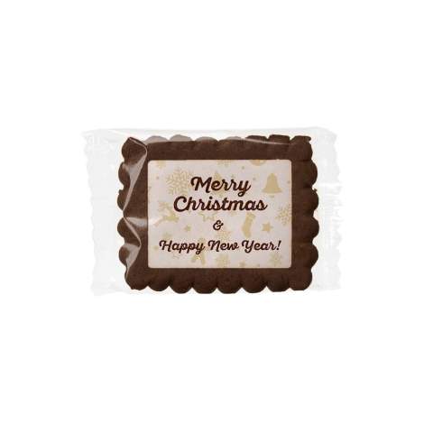 Printed card cookie with caramel flavor, approx. 10 grams each in transparent foil. Provided with a full color print on the cookie
