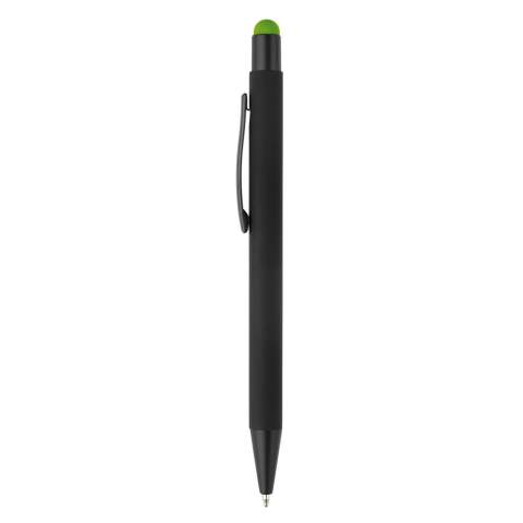 This elegant metal ball pen with black trims can be laser engraved and the logo will come out in the colour of the stylus tip. Writing colour: blue.