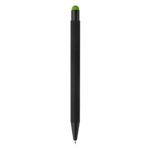 This elegant metal ball pen with black trims can be laser engraved and the logo will come out in the colour of the stylus tip. Writing colour: blue.