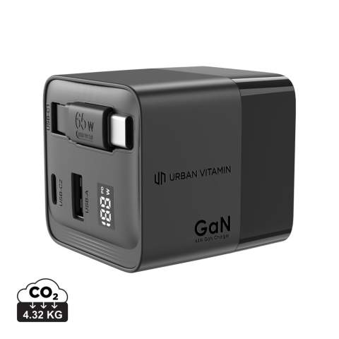 Mendocino ist ein 65W PD-GaN-Ladegerät mit integriertem 80cm langem USB-C-Kabel, sodass Sie zum Aufladen kein separates Kabel benötigen. Es wird außerdem mit austauschbaren EU- und UK-Steckern geliefert und ist somit der perfekte Reisebegleiter. GaN ist eine Ladetechnologie der nächsten Generation, die eine kompaktere Größe, weniger Wärmeentwicklung und eine höhere Energieeffizienz ermöglicht. Mendocino lädt alle Ihre Geräte mit voller Geschwindigkeit, einschließlich Laptops, Tablets und Smartphones – und dank der zusätzlichen USB-C-Anschlüsse und USB-A-Ausgänge können bis zu drei Geräte gleichzeitig aufgeladen werden. Mendocino besteht aus RCS-zertifiziert (Recycled Claim Standard) recyceltem, feuerfestem PC. Gesamtanteil an recyceltem Material: 18% bezogen auf das Gesamtgewicht des Artikels. Urban Vitamin-Artikel werden ohne PVC hergestellt und in einer Verpackung mit reduziertem Kunststoffanteil verpackt.<br /><br />PVC free: true