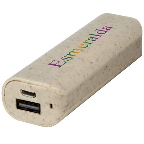 Batterie de secours légère et compacte de 1 200 mAh fabriquée à partir d'un mélange de paille de blé et de plastique ABS, ce qui réduit la quantité de plastique nécessaire. Sortie USB : 5 V/1 A. Aucun câble accessoire n'est fourni à des fins de durabilité.