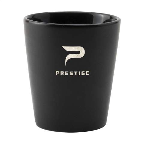 Trendy mug without handle. Made of high-quality ceramics. With matt outside and high-gloss inside. Suitable for all coffee machines. Capacity 190 ml. Dishwasher-safe. The imprint is tested and certified dishwasher-safe: EN 12875-2.
