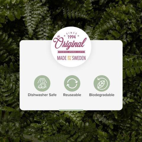 WoW! This popular, organic dishcloth is made from 70% cellulose from trees and 30% cotton waste. Cellulose is the most abundant organic polymer on Earth and is an integral part of the cell walls of plants and many algae species. Cellulose is mainly used for paper production. The cotton waste in the composition of this dishcloth consists of cotton fibres that are too short to be used in the textile industry. The Swedish Dishcloth can be washed again and again at up to 90 degrees, both in the washing machine and in the dishwasher, and can be reused hundreds of times. It can absorb no less than 15 times its weight. This cloth is a perfect replacement for the everyday dishcloth that often contains plastic and the paper kitchen roll. One cloth replaces about 20 kitchen rolls. When the dishcloth needs to be replaced, you can simply throw it in the organic waste bin. This product is biodegradable and it dissolves completely within 8 to 12 weeks. Available with an all-over print in up to 4 colours on one side. The perfect contribution to a cleaner world. Made in Sweden.