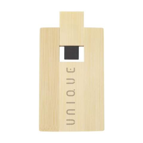ECO bamboo USB stick (version 2.0) for the safe and handy storage and transport of files. Because it has the form of a credit card, it is slim enough to store in your wallet. Ready for immediate use due to the practical "Plug & Play" system. Compatible with Windows, Mac and Linux. Each item is supplied in an individual brown cardboard box. The price includes a one colour imprint on one side of the product.