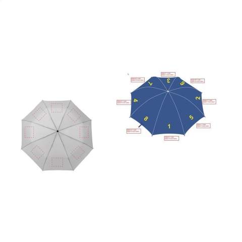 Compacte, opvouwbare paraplu met 190T polyester bespanning. Metalen frame en steel, kunststof hangreep met lus, klittenbandsluiting en opberghoes. Manuele bediening. Afm. dichtgevouwen: Ø 5,5 x 24 cm.