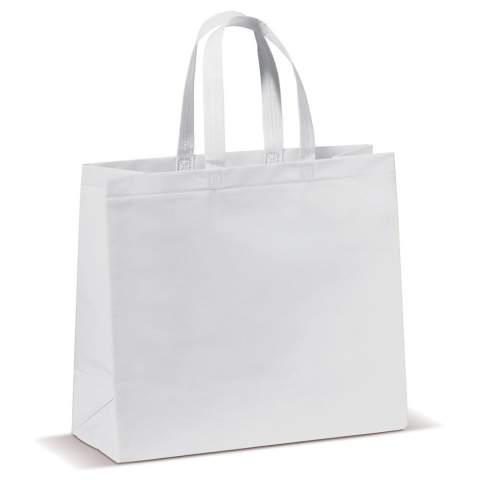 Non Woven Tasche in verschiedenen Farben. Matt laminiert. Die Griffe sind aus Non-Woven-Material gefertigt. Ideal für Lebensmitteleinkäufe oder einen Tag am Strand. Auch für Geschäftskonferenzen geeignet.